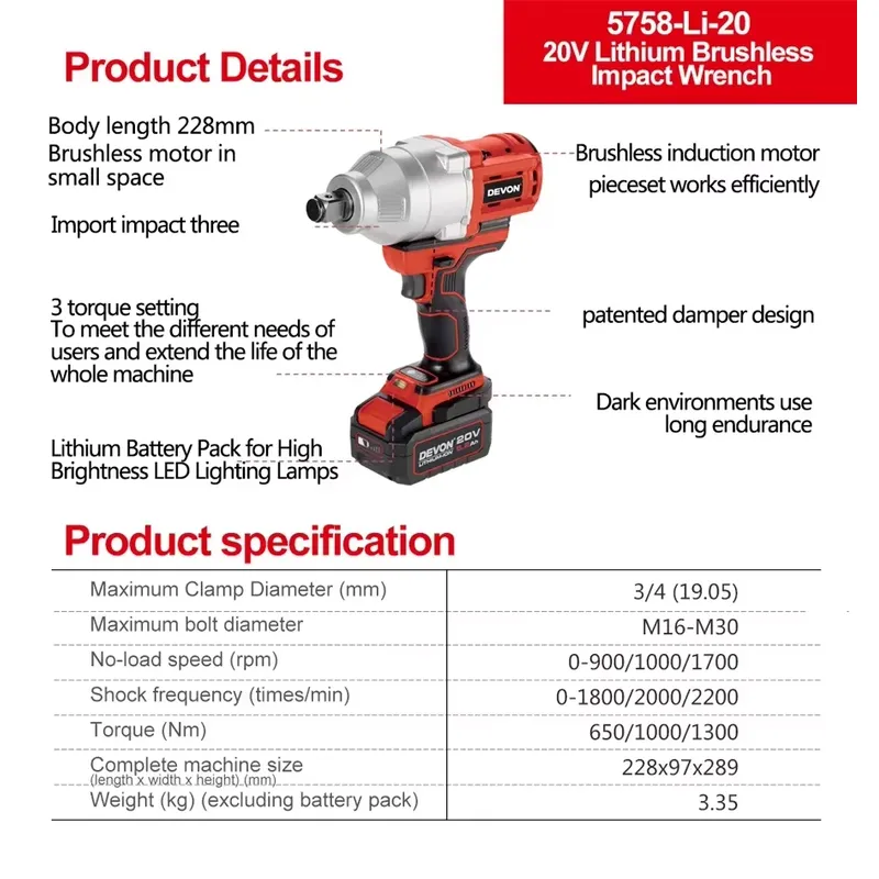 Devon 20V kunci impact torsi b - Power Tools Impact ulasan dan harga